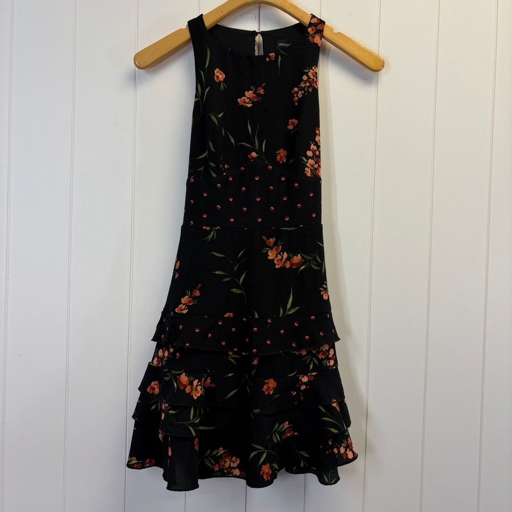Teeze Me Fairy Grunge Floral Polka Dot Tiered Mini Dress Womens Size 3/4 Party